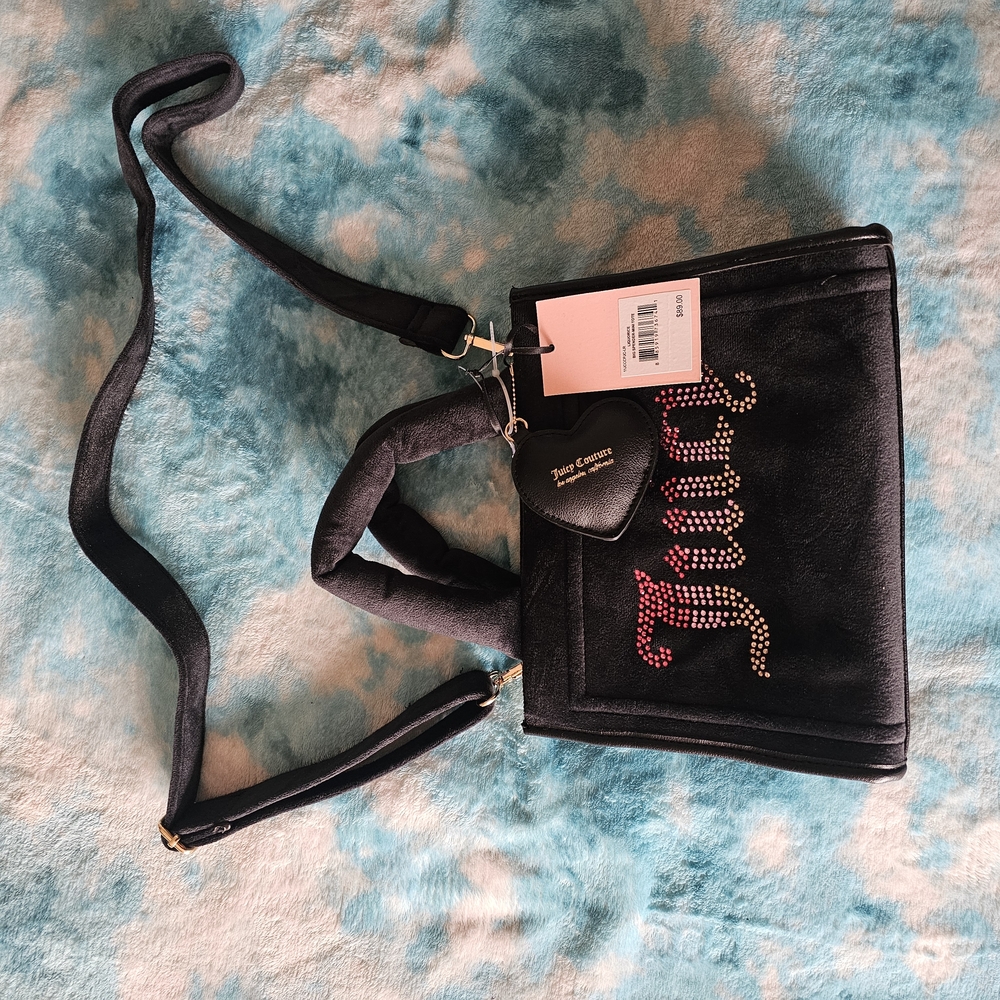 Black Shoulder Bag with Heart Charm